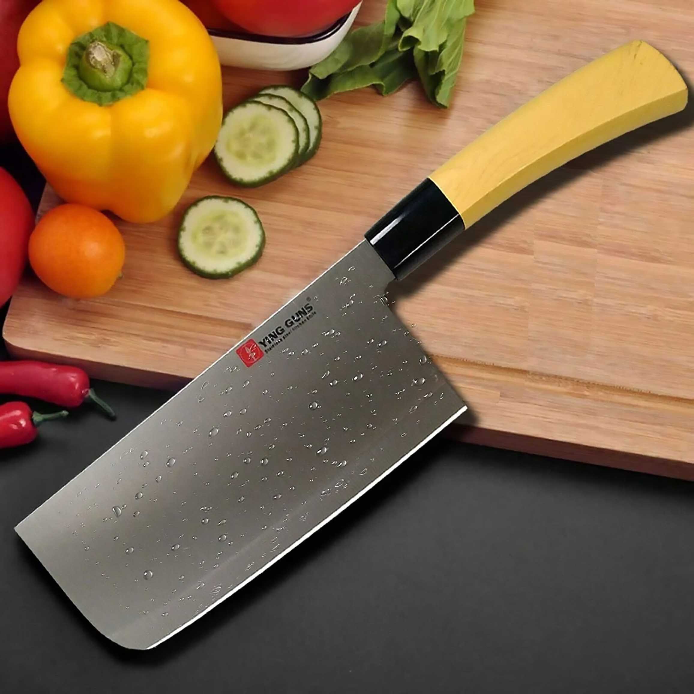 Heavy-Duty Stainless Steel Chopper With Wood Finish Handle For Home Kitchen And Restaurant Use