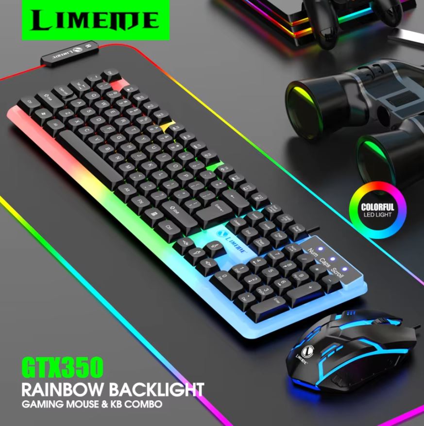 LIMEIDE GTX350 Multimedia Key Support Waterproof & Rainbow Mechanical Technology USB Professional Polychromatic RGB Led Backlit Gaming Keyboard And Mouse Combo