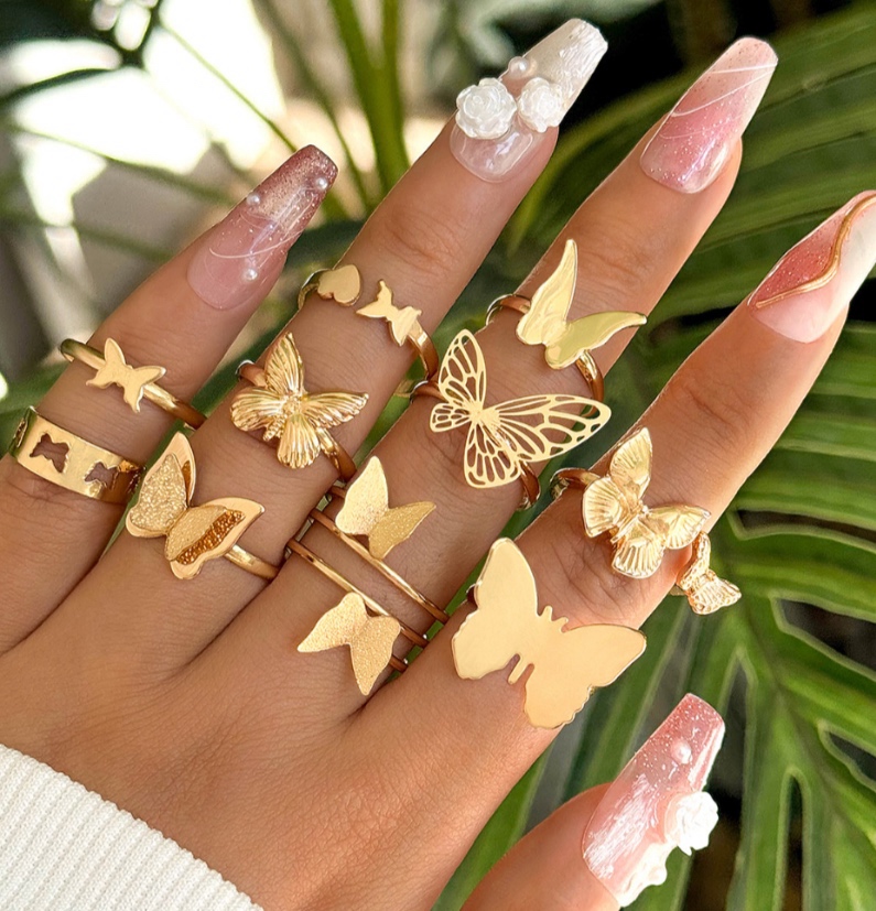 Masala Beads 10 pcs Gold Punk Vintage Boho Set Rings Set RingFor Women