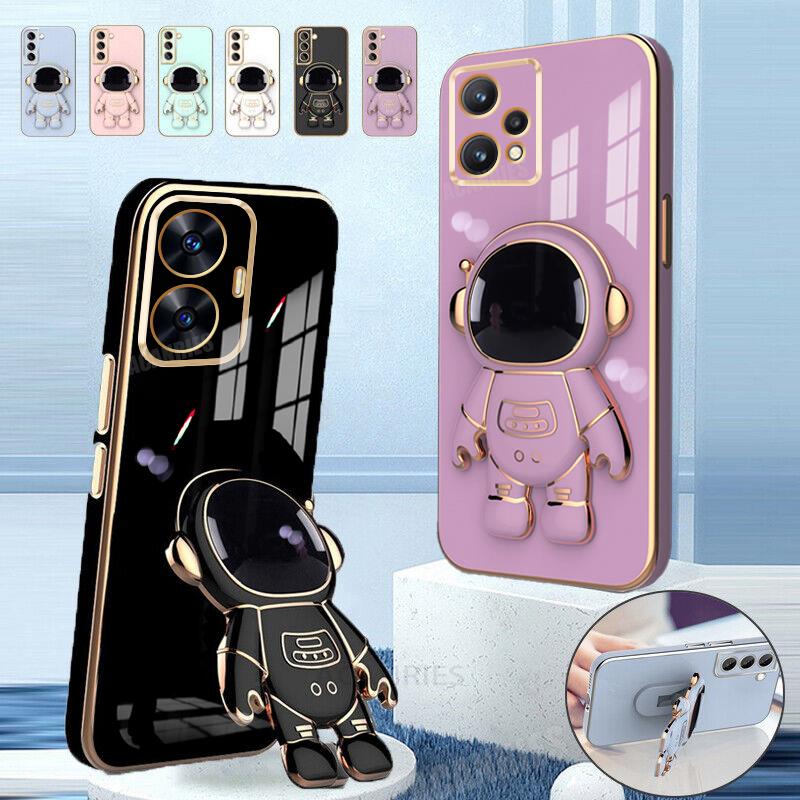NEW totoro New style Realmec55 अन्तरिक्ष यात्री होल्डर लक्जरी प्लेटिङ केस Oppo Realme C55 C33 C35 C53 Gt Neo 5 Gt5 C21 C30 C20 सिलिकन स्ट्यान्ड कभरको लागि