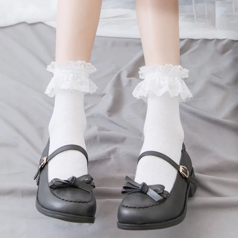 Kawaii Cute Bow Tie Ruffle Crew Socks for Women | Multi-Colored Cotton Fashion Socks | Soft Comfortable Korean Style Everyday Socks for Girls (Random Design)