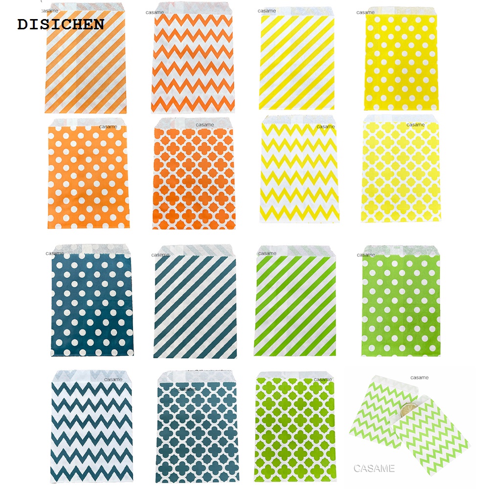 DISICHEN Profesional 50 pcs 5x7 inch Paper Bag Four Leaf Clover Polka Dot Wavy Kraft Paper Bag Mixed Cookies Candy Gift Wrapping Bag For Christmas