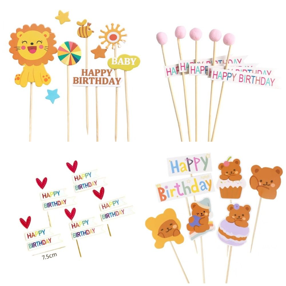New Happy Birthday Cake Decoration Candles Cartoon Korean Flag Cake Decoration Dessert Table Wedding Birthday Cake Plugin Party Supply