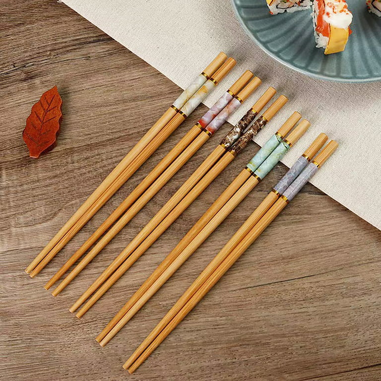 Bamboo Flower Print Noodles Chopsticks, 5 Pairs