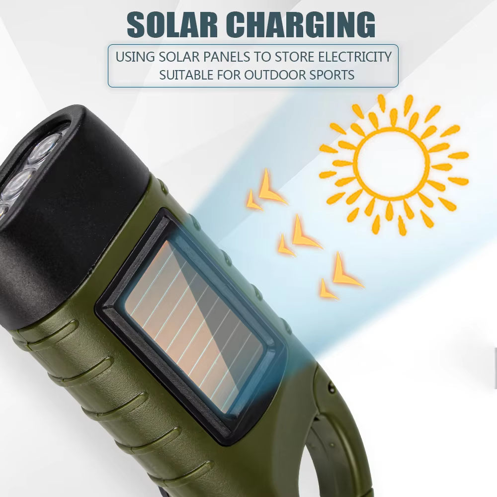 Luxury Portable LED Flashlight Hand Crank Dynamo Torch Lantern Professional Solar Power Tent Light For Outdoor Camping Mountaineering