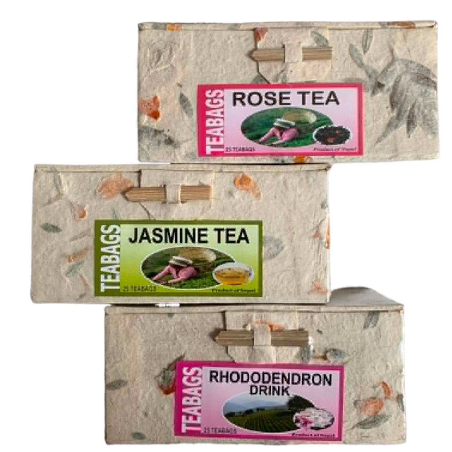 Flower tea Three Healthy Flower Tea ( Rose Tea , Jasmine Tea, Rhododendron Tea ) | 25 Teabags each | Souvenir Collection