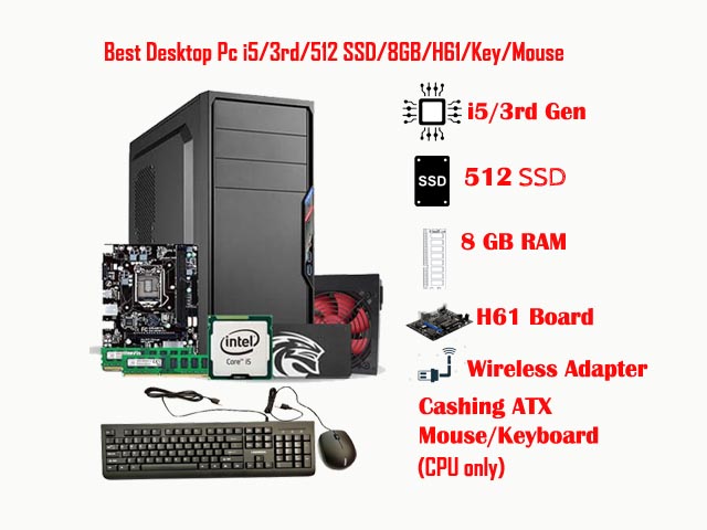 Desktop CPU i5 3rd Generation, 8GB RAM, 512GB SSD