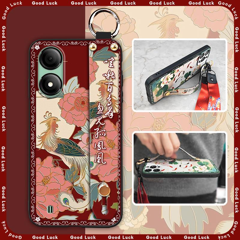 Anti-dust Kickstand Phone Case For ZTE Blade A33s Waterproof protective Soft case Silicone for mom Wristband Durable