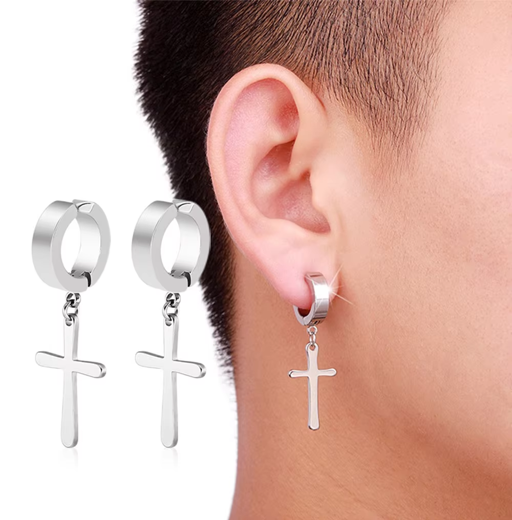 ANX Trendy Unisex Stainless Steel Big Size Ring Unisex Stud Earrings