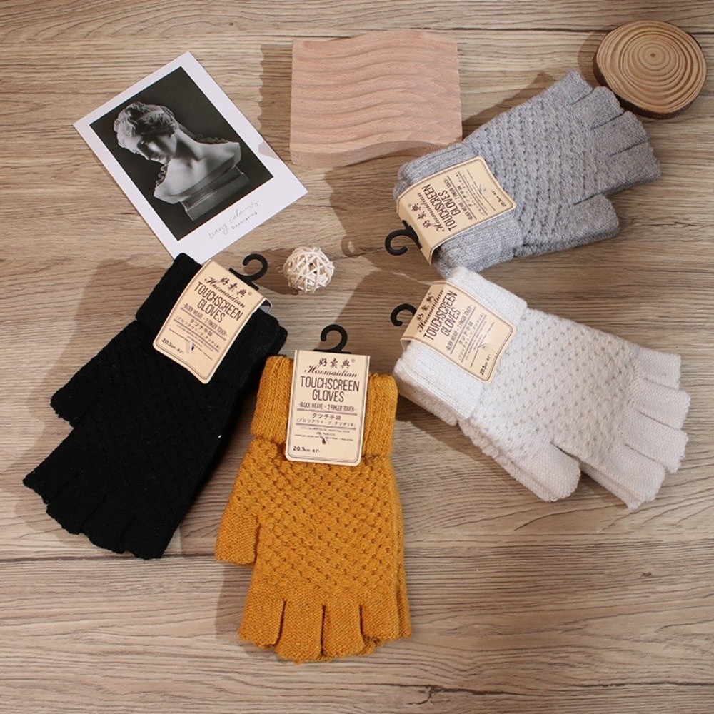 New Knitted Half Finger Gloves Non-slip Touchable Screen Fingerless Gloves Warm Skiing Gloves Unisex