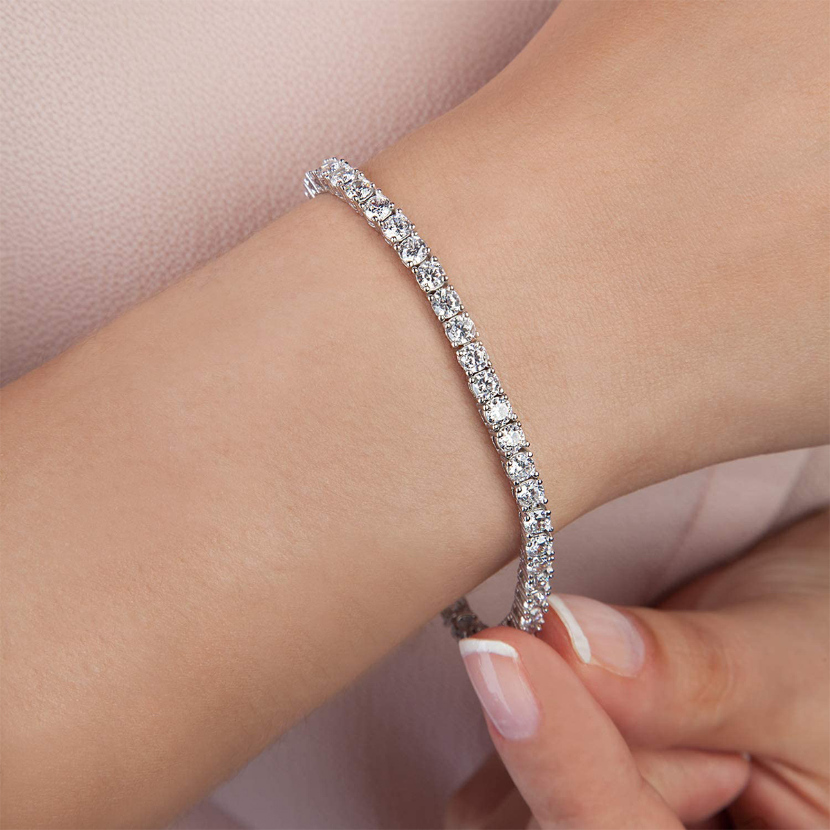 2pcs Simple And Stylish Fully Inlaid Micro-inlaid Water Diamond 3mm Cubic Zirconia Classic Tennis Bracelet