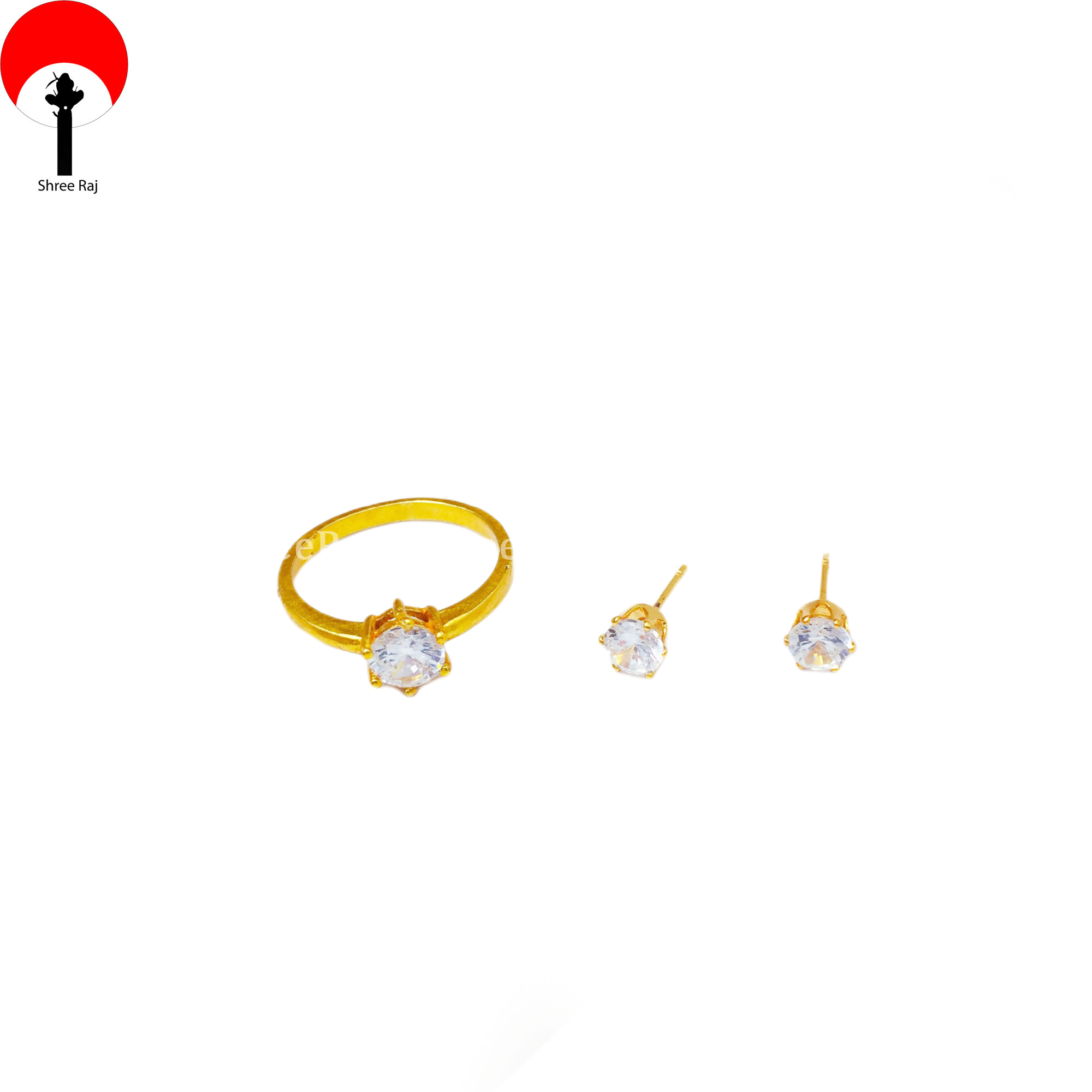 Gold Plated Panchadhatu White Stone Jewellery Set With 2 Earrings, 1 Necklace For Women