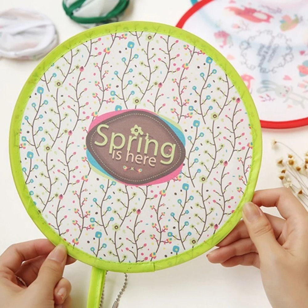 Creative Lightweight Cartoon Folding Fan Portable Fun Designs Handheld Round Fan Durable Plastic Mini Pocket Fan Men
