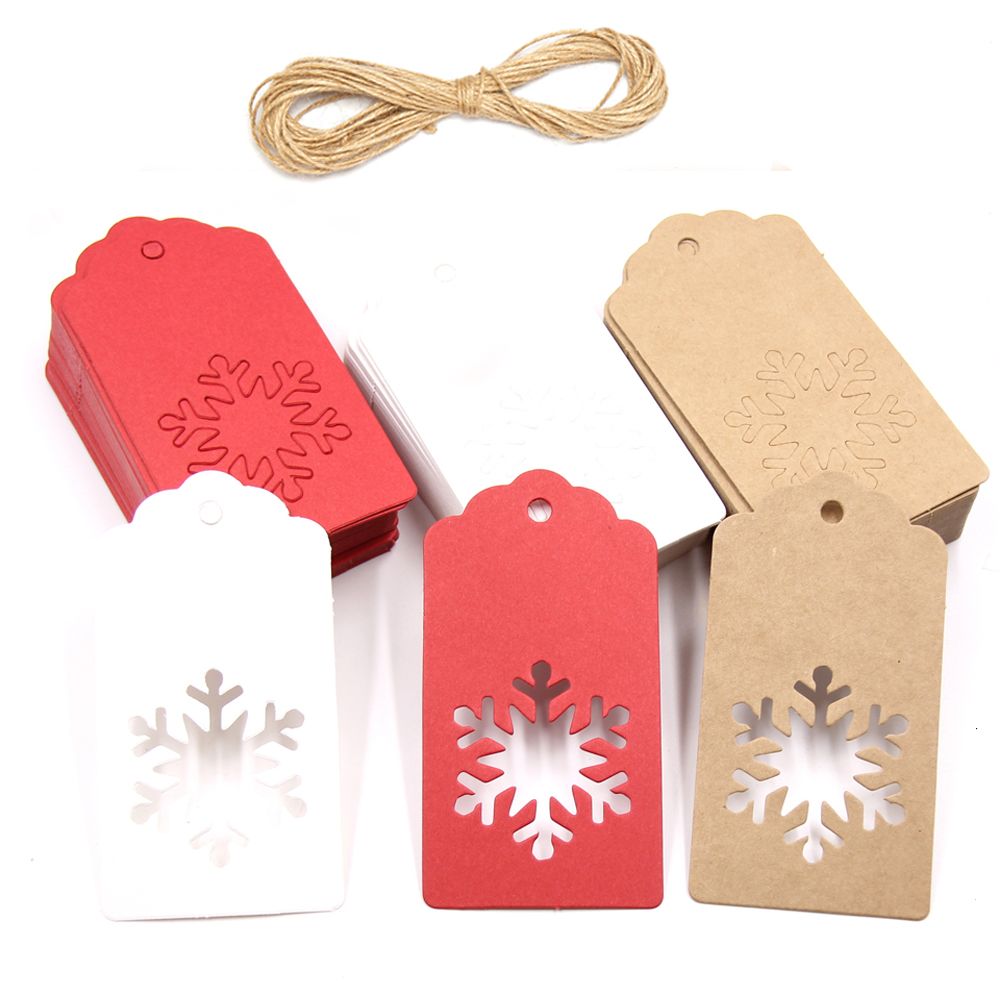 50Pcs Festival Supplies Xmas Tree Hanging Snowflake Thanks Tag Kraft Paper Tags Christmas Card Label