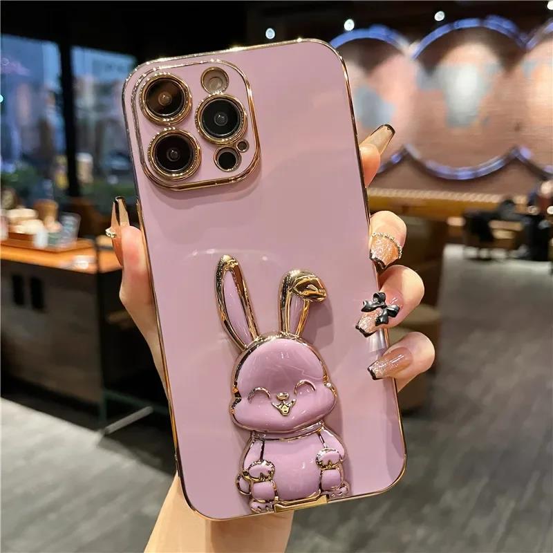 Aweisuan Hot Sale Luxury Cute Stand Rabbit Soft Phone Case For iphone 15 14 13 12 11 Pro Max XS XR 7 8 Plus Shockproof Silicone Kickstand Cover