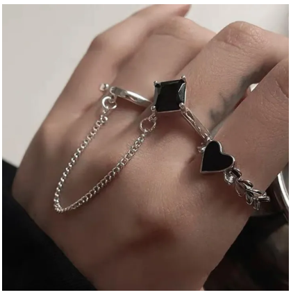 Trendy Fashionable Silver Color Adjustable Heart Chain Rings for Girls Simple Stylish - Open Finger Rings for Women Party Jewelry Gift for Women