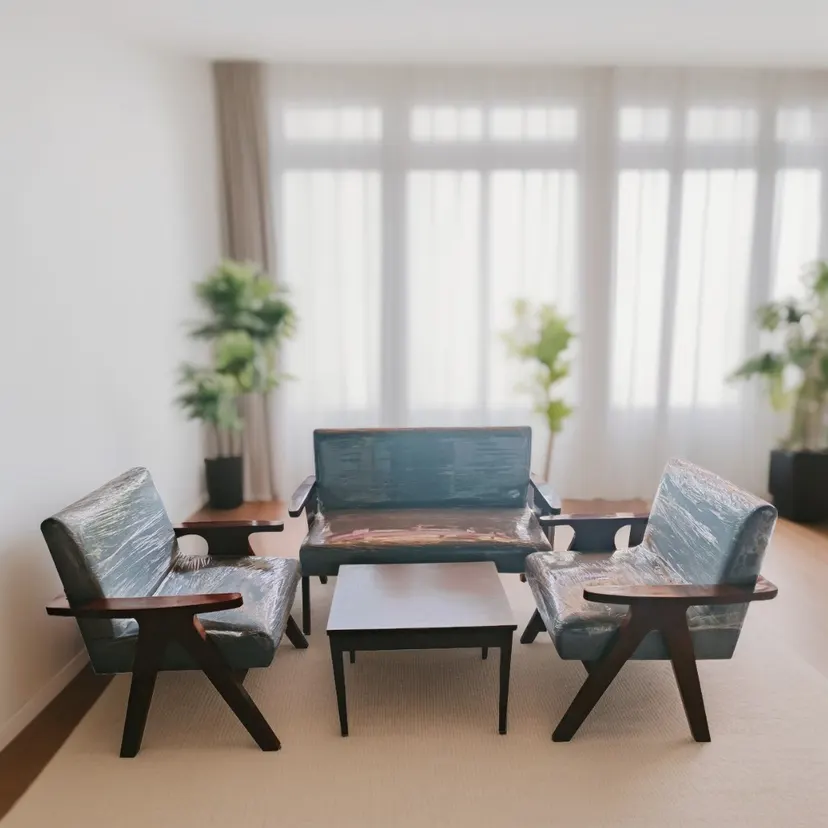 Natural Sesau wooden sofa set four seating