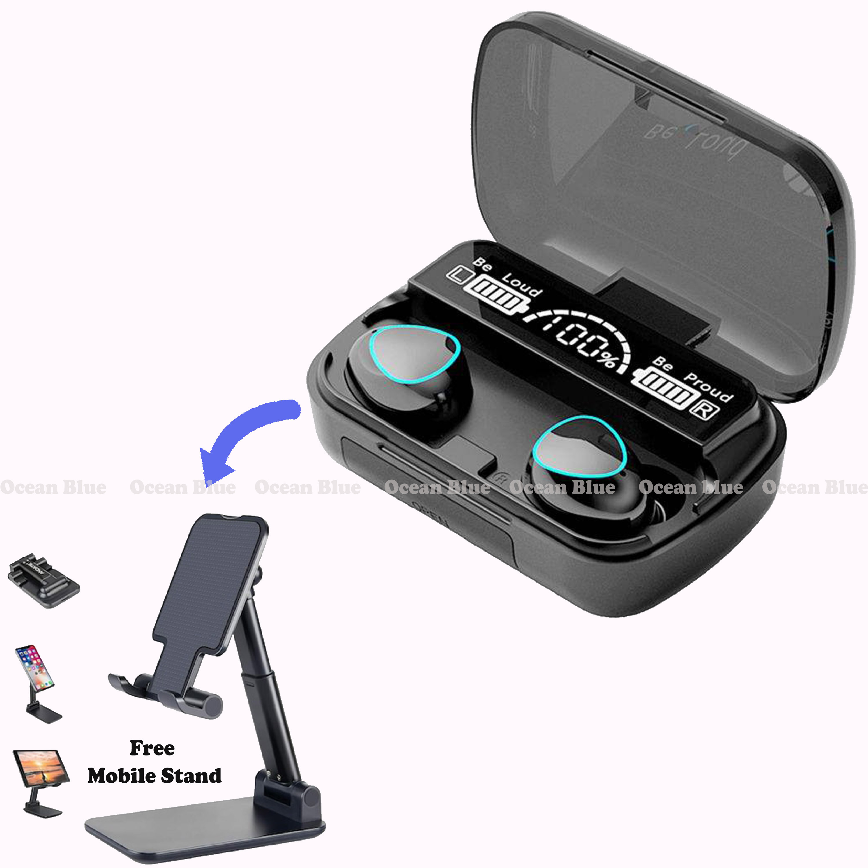 M10 TWS Earbuds Touch Control Wireless LED Digital Battery Percentage Display, Microphone True Wireless Bluetooth with Free Mobile Stand