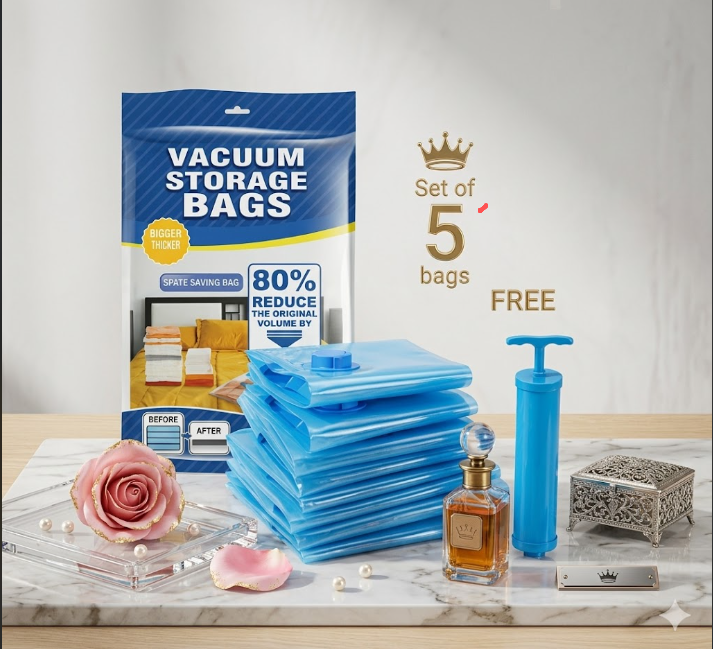 Vacuum Seal Bags with Portable Hand Pump for Clothes Organization