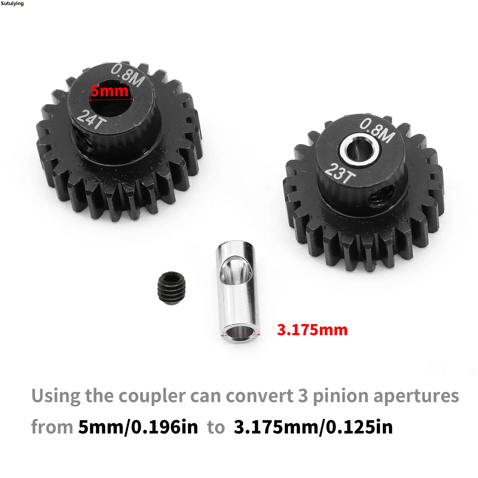 Sutuiying 5pcs 0.8M 32P 3.175 5mm 11T 13T 15T 17T 18T 20T 24T 28T 30T 35T High Quality Hardened Steel Pinion Gear Motor Gear For 1/8 1/10 RC Model Car