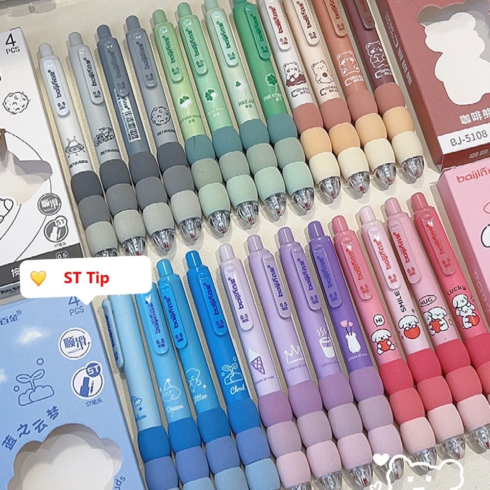 4PCS/Set Portable Stationery Set Ballpoint Pen Soft Touch Grip 0.5mm Black Ink Neutral Pen Writing Tool Students Gift