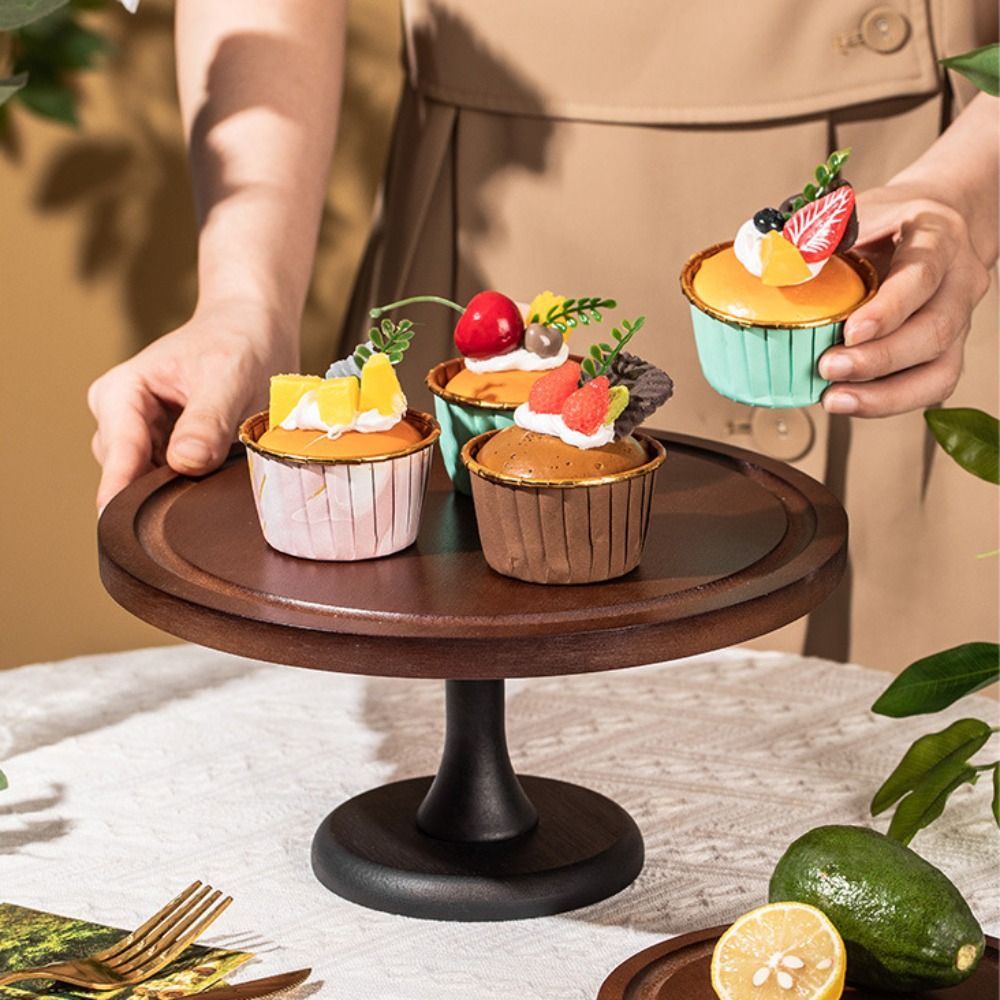 Decorative 8 Inch Wooden Cake Stand High Base Household Fruit Snacks Storage Tray Circular Shape Dessert Pastry Display Stand Party