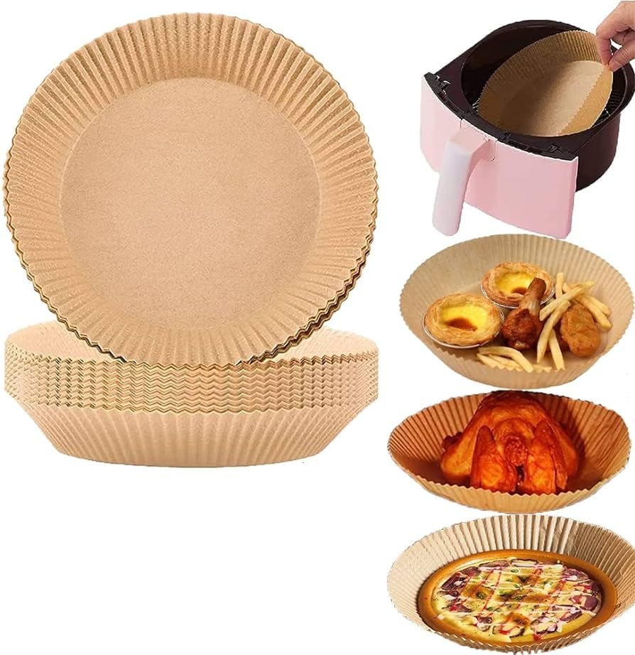 50Pcs Disposable Air Fryer Paper Liners - Non-Stick Oil-Proof Round Parchment Paper for Baking, Roasting & Microwave