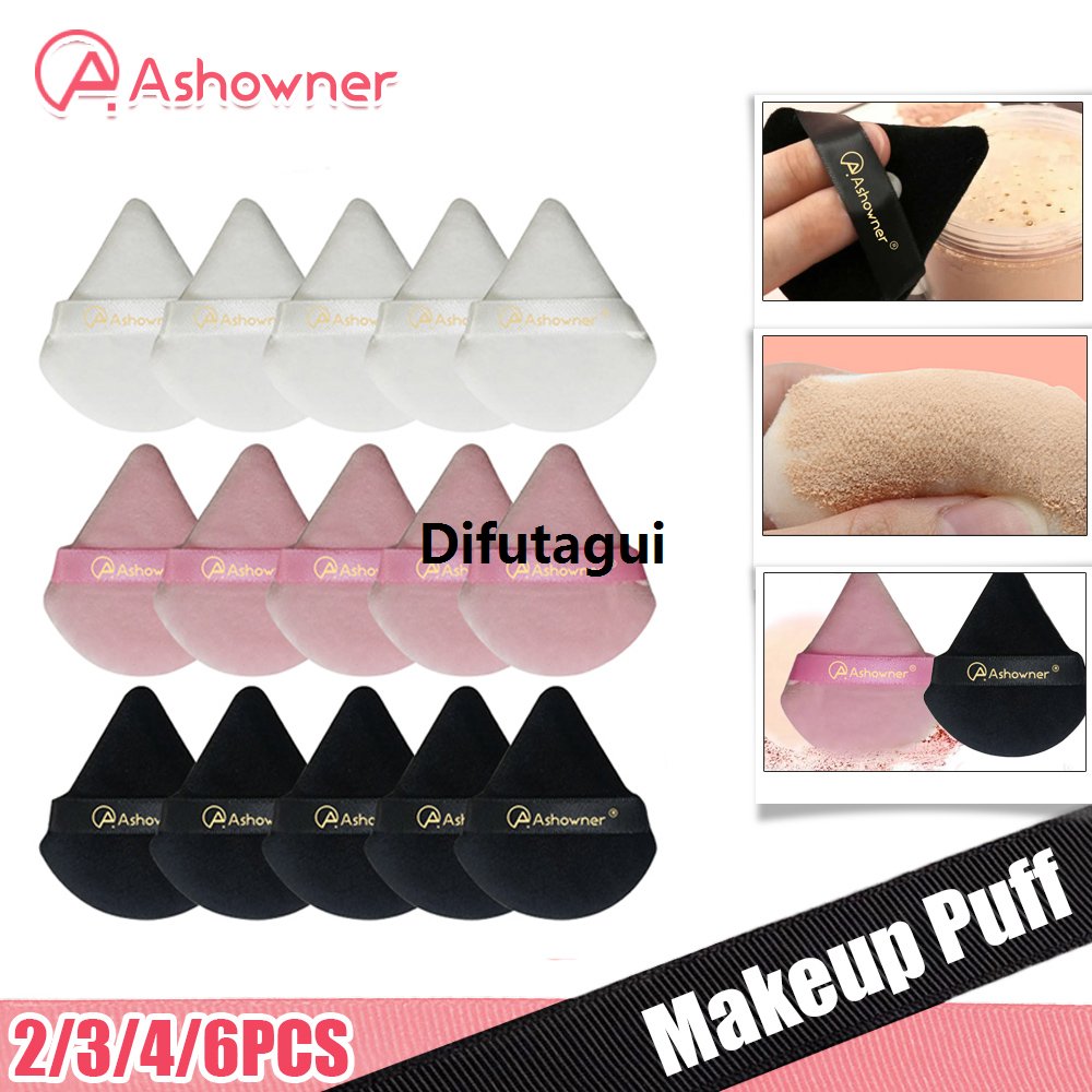 Difutagui 2/3/4/6Pcs Triangle Powder Puff Velvet Makeup Sponge Face Soft Powder Portable Puff Eyes Contouring Shadow Blender Washable Cosmetic Tool