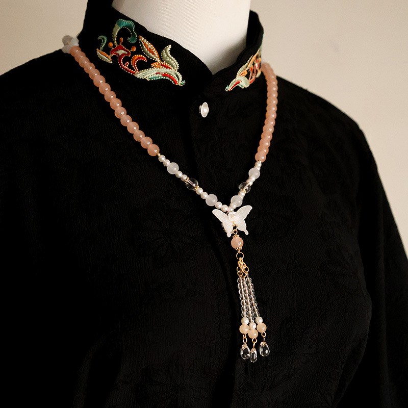 [ New ] Antique Traditional Han Clothing Accessories Necklace of Precious Stones with Beiyun Fresh Necklace Ancient Costume Horse-Face Skirt Accessories Pink Green
