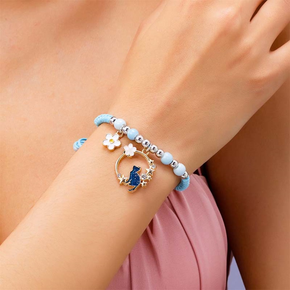 High Quality Alloy Cartoon Animal Bracelets Adjustable Korean Daisy Flower Bracelets Cute Sweet Kitten Braided Bracelet