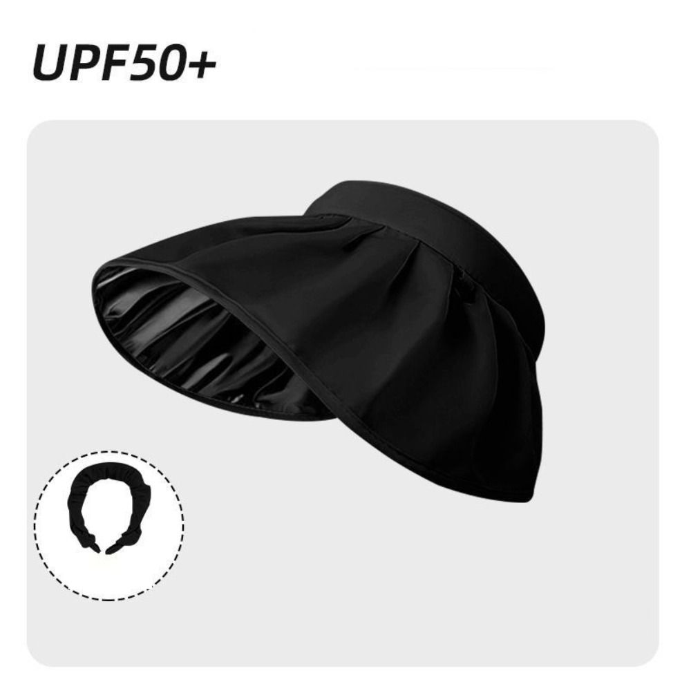 Casual UV Protection Sun Hat Wide Brim Foldable Bucket Cap Soft Dual Use Hair Hoop Girl
