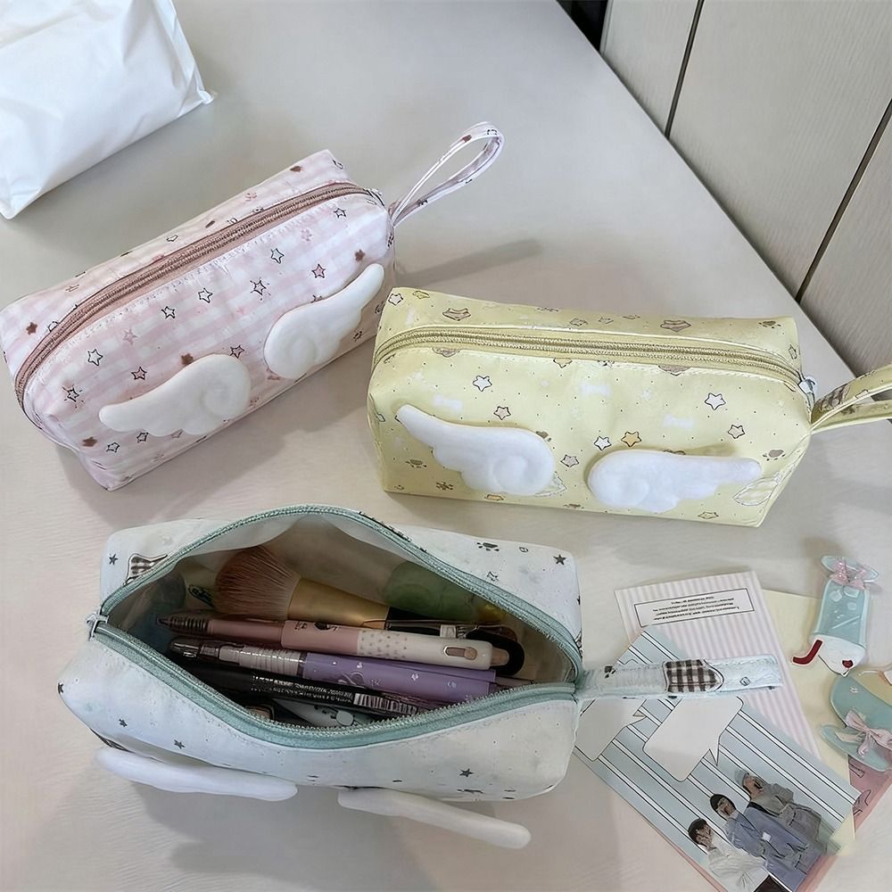 New Angel Stars Pen Bag Large Capacity Cartoon Stationery Bag with Handle Gift Cosmetic Bag Students Supplies