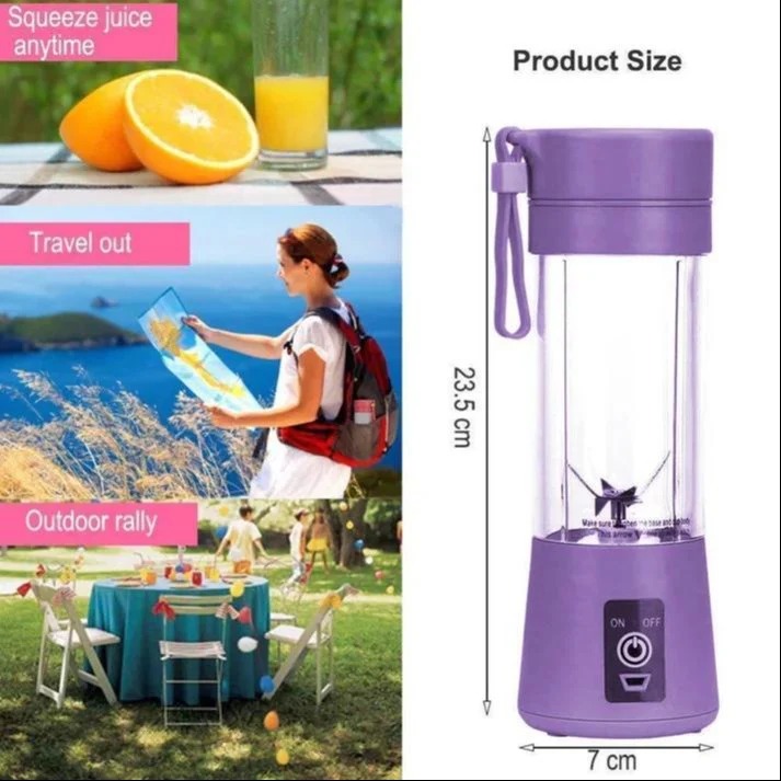 Portable 380ml USB Rechargeable Juicer Blender - 4 Blade Mini Smoothie Maker for Juice, Shakes, Travel Use