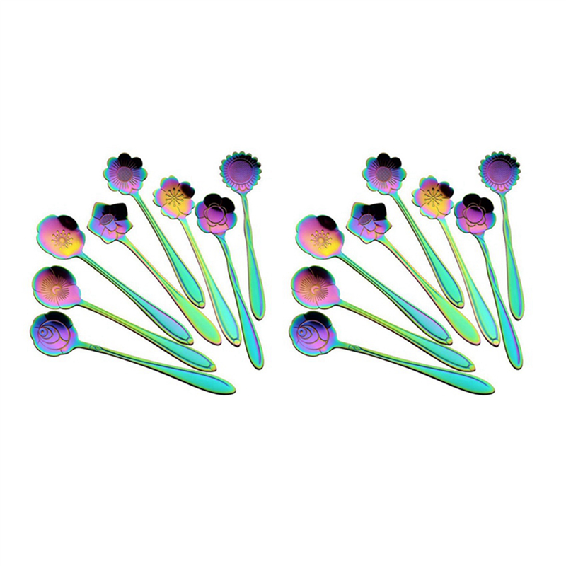 NAMUNY 16 Flower Spoon Set, 410 Stainless Steel Reusable Tea Spoon, Stirring Spoon, Coffee Spoon (4.9 Inch, Rainbow)