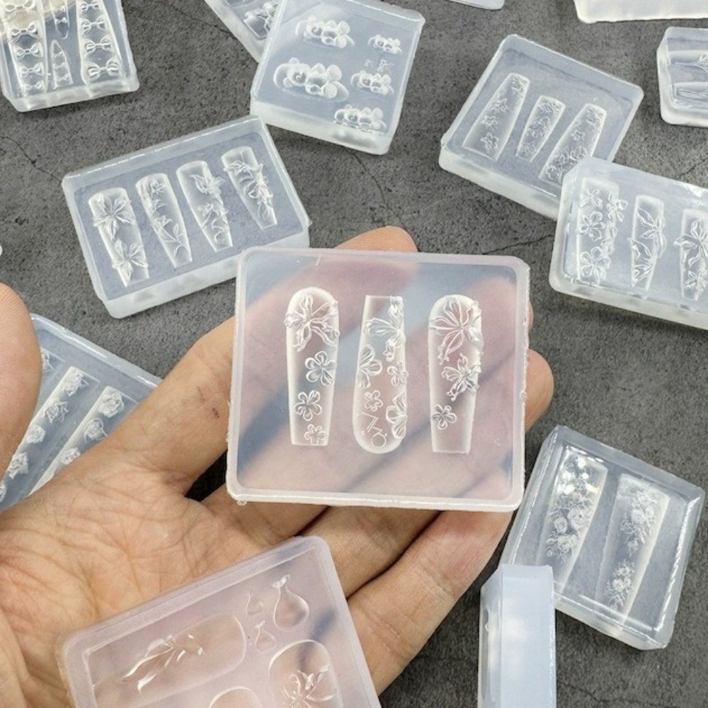 New Transparent Nailart Mold 3D Carving Rose Flower Silicone Template Butterfly Tulip Bow with Box Nail Art Molds for Salon Use