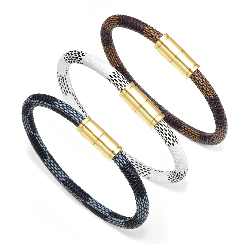 【Mega Sale】Fashion Trendy Men's Leather Striped Bracelet for and Women Couple Alloy Magnetic Buckle Bracelet