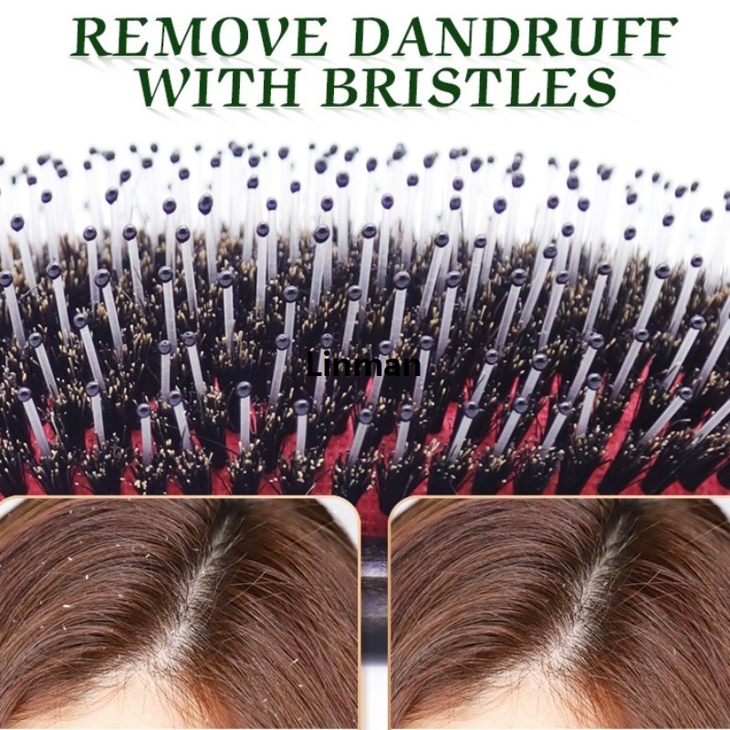 Linman Boar Bristles Hair Brush Women Detangling HairBrush For Curly New Thick Long Dry Wet Hair Wood Comb Head Scalp Massage Hair Comb