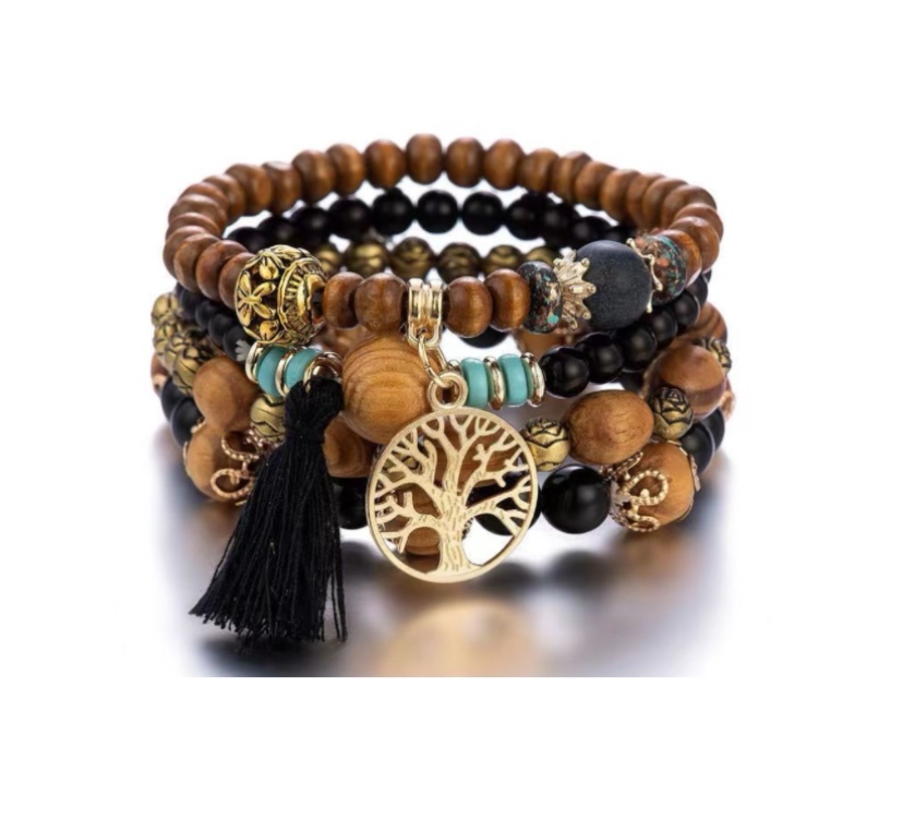 Masala Beads 4pcs Bohemia Tree Of Life Charm Beaded Bracelet Set For Women