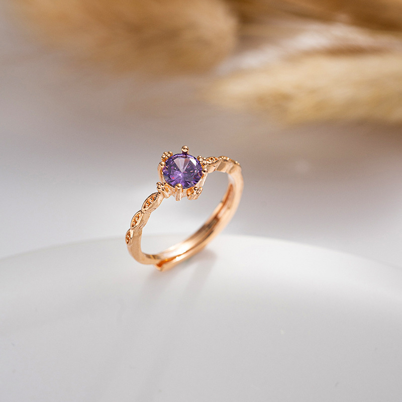 【Recently popular】Small Round Sugar Series Imitation Amethyst Vine Hollow Ring 925 Silver Gold Plated Dreamy Cute Fresh Women