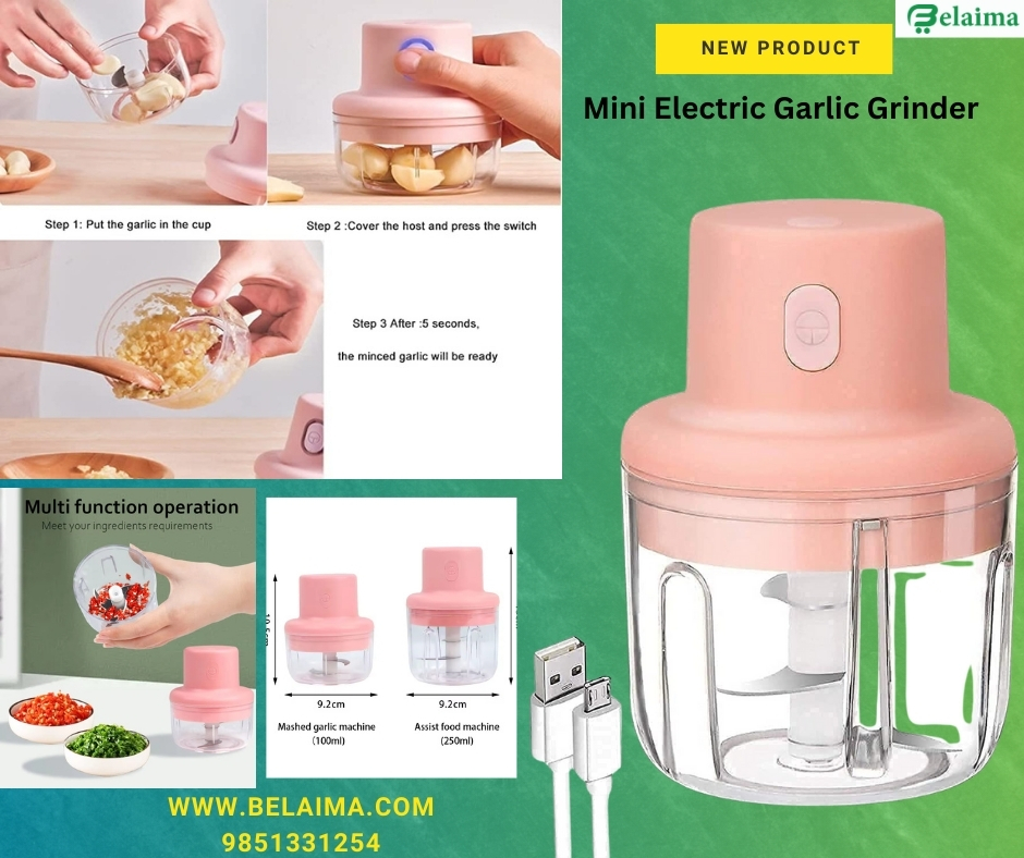 Mini Electric Garlic Grinder, Food Chopper, Small Kitchen Appliances, Portable Cordless USB Rechargeable Food Blender, Powerful and Easy-to-Clean Garlic Press (250ml)