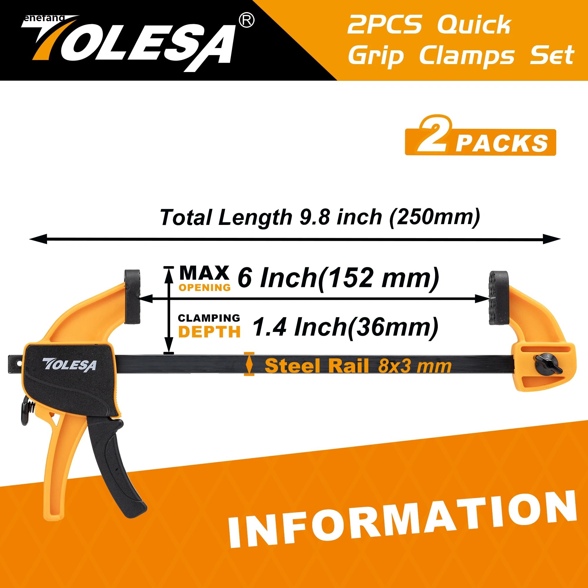Wenefang TOLESA 6| Bar Clamps for Woodworking, 2PCS One-Handed Clamp Bargain price / Spreader, Wood Clamp Set, Light-Duty Quick-Change F Clamp