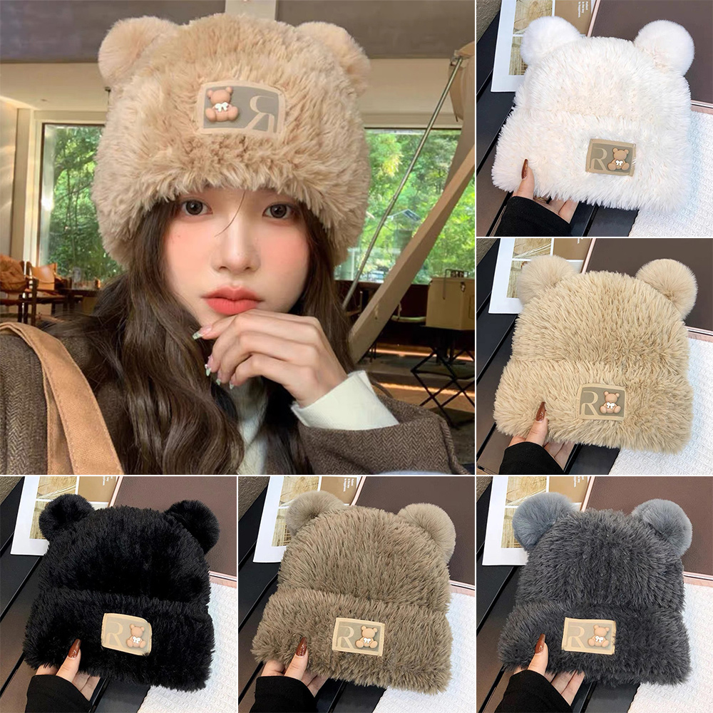 New Ear Protection Plush Hat Wool Plush Beanie Hat Warm Large Head Circumference Bonnet Caps