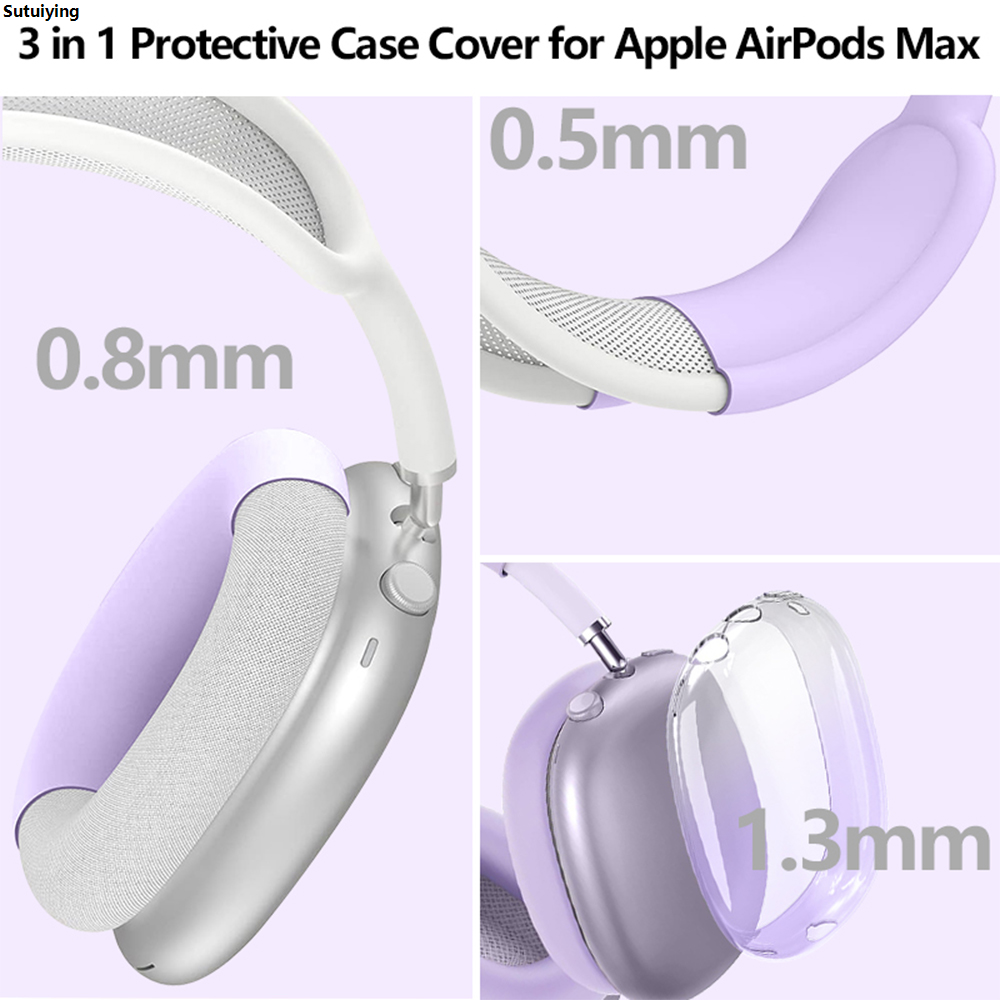 Sutuiying For Airpods Max Case 3 in 1 Silicone Skin Headphones Cases Transparent High Quality Gradient Color Protective Sleeve Wireless Earphone Covers