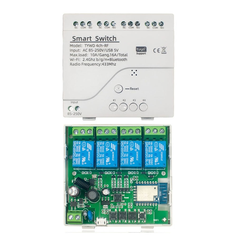 1 Piece Tuya Smart Switch WiFi Switch Module DIY Timer AC 85V-250V 4CH RF White for Alexa Home
