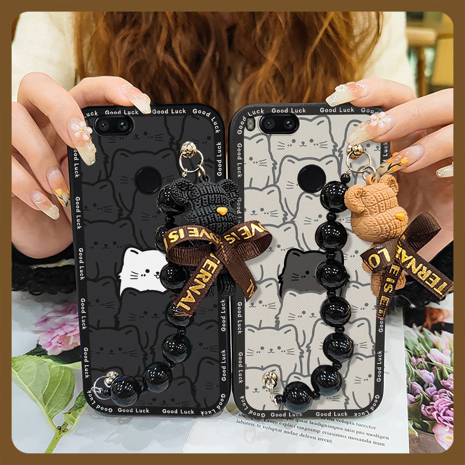 Black pearl pendant phone case Phone Case For Xiaomi Mi 5X/A1 Simplicity Bear bracelet soft case cute Back Cover Cartoon