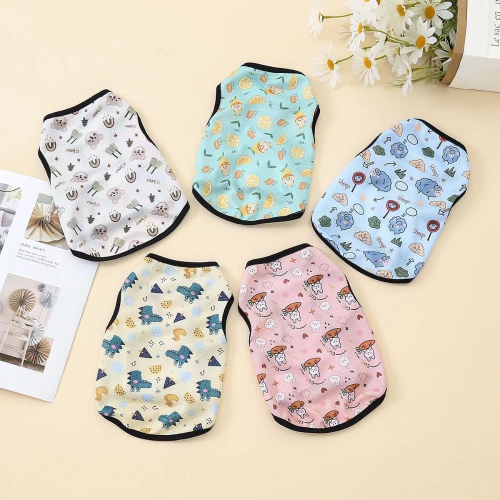 New Cute Pet Dog Clothes Small Medium Dog Breathable Pet Vest Cartoon Printed Pattern Comfortable Dog T-shirt