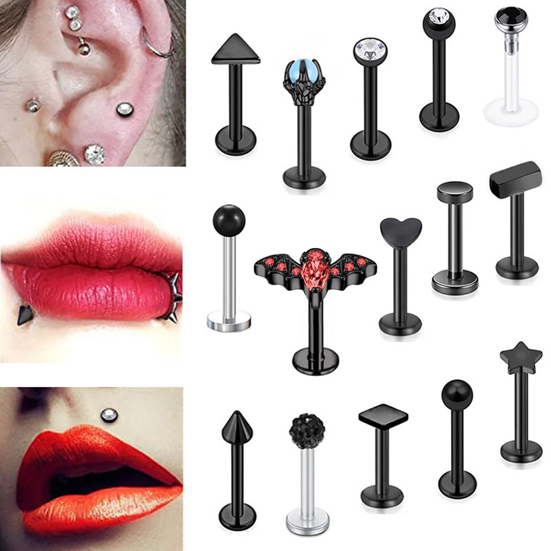 【New arrivals】Love Diamond Lip Stud Stainless Fine Polished Five-pointed Star Lip Acrylic Pearl Perforated Jewelry