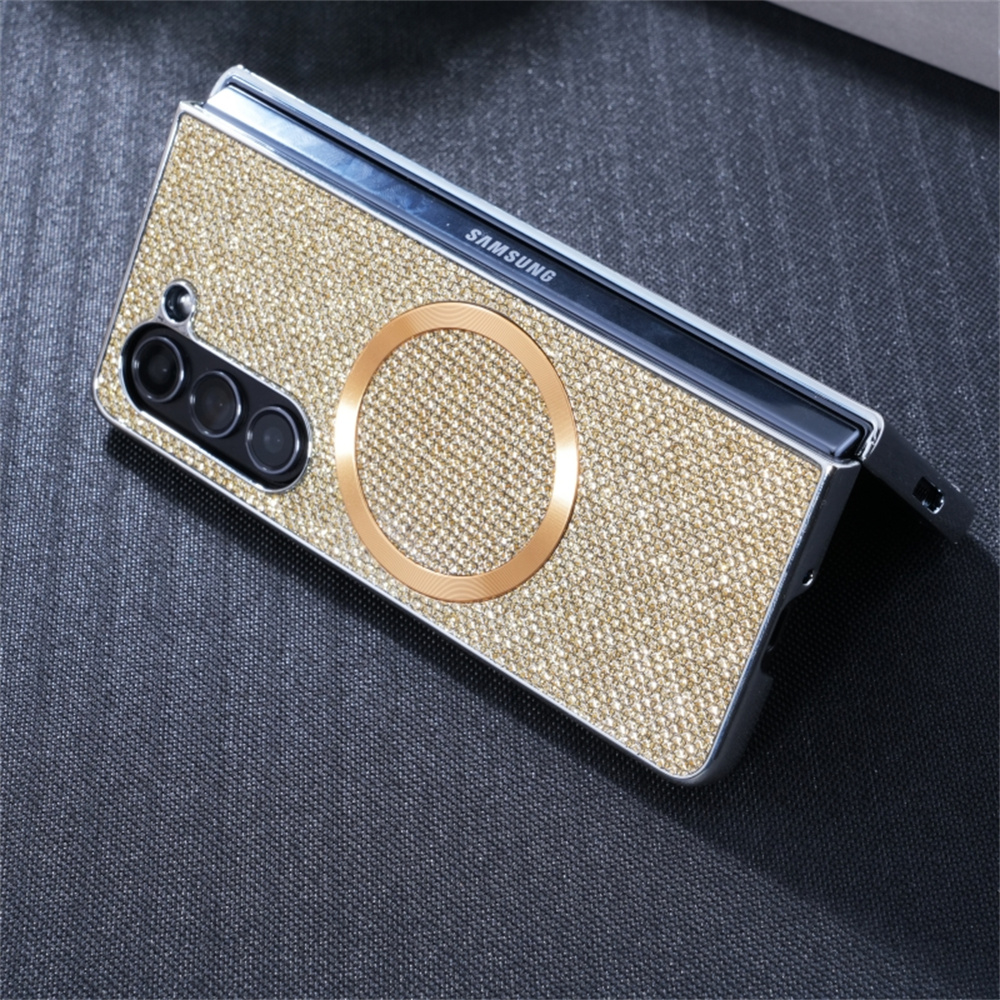 HODON Luxury Plating Glitter Magnetic Phone Case for Samsung Z Fold 6 ZFold5 ZFold4 ZFold 3 5G For Magsafe Cases Wireless Charging Anti-Shock Protective Cover