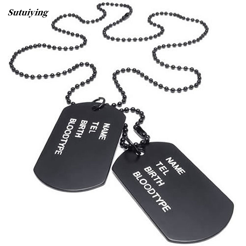 Sutuiying QUANBU Men Chain 68cm Platelets Army Dog Tag Style Army Original League Black Jewelry Pendant Necklace (with Gift Bag)