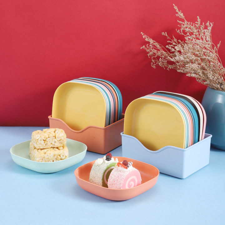 10 Piece Small Plate Set Square Snack Plate Deep Bowl for Bone Fruit Food Snack Plate Multicolor
